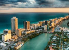 Aerial view of Miami Beach skyline, Florida.