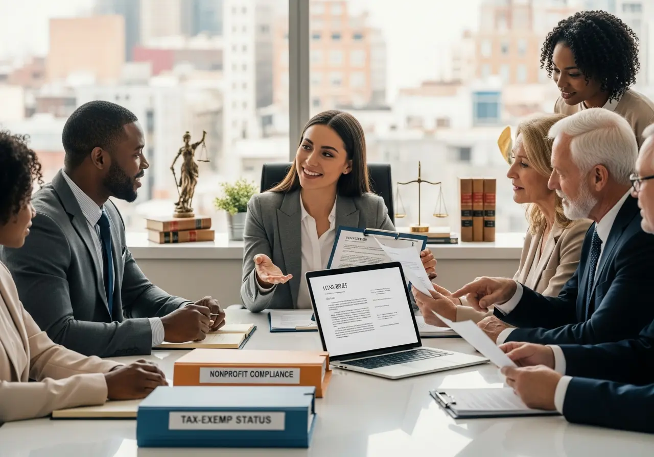 Nonprofit lawyer guiding a team during a meeting